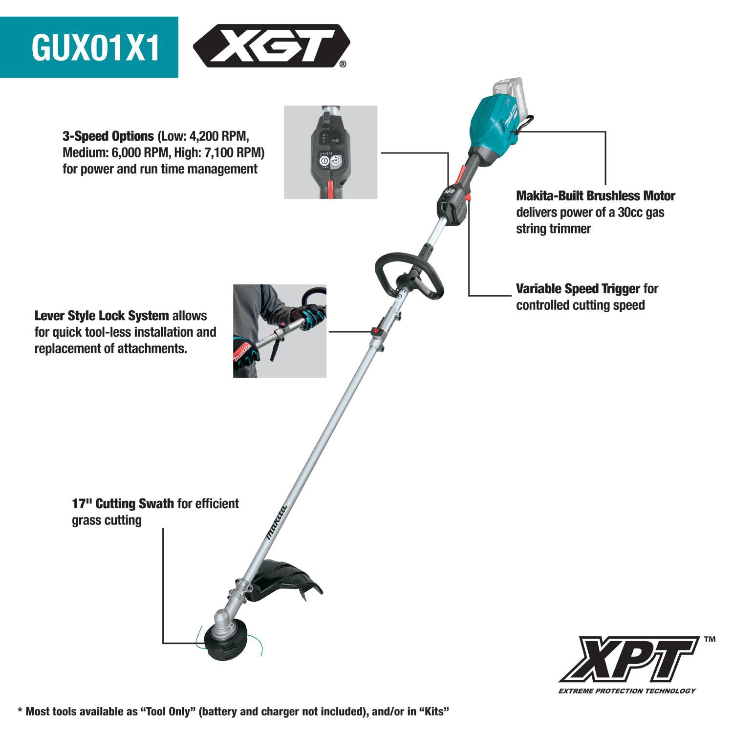 40V Max XGT Lithium-Ion Brushless Cordless Couple Shaft Power Head with 17" String Trimmer Attachment (Tool Only)