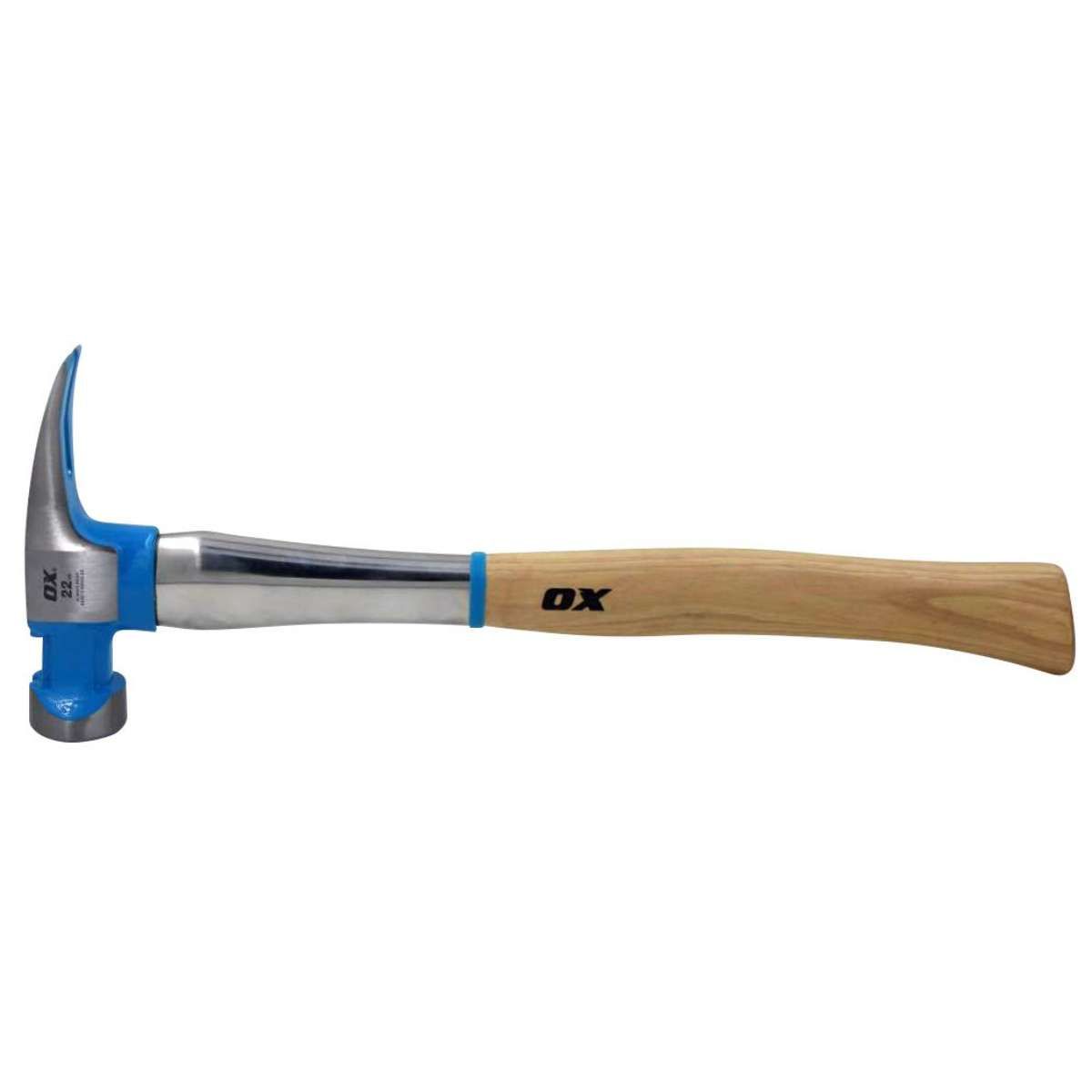 17-3/4" Hickory Curved Handle 22 oz. Steel Head Round Milled Face Straight Claw Ox-Pro Framing Hammer w/ Steel Reinforced Shaft