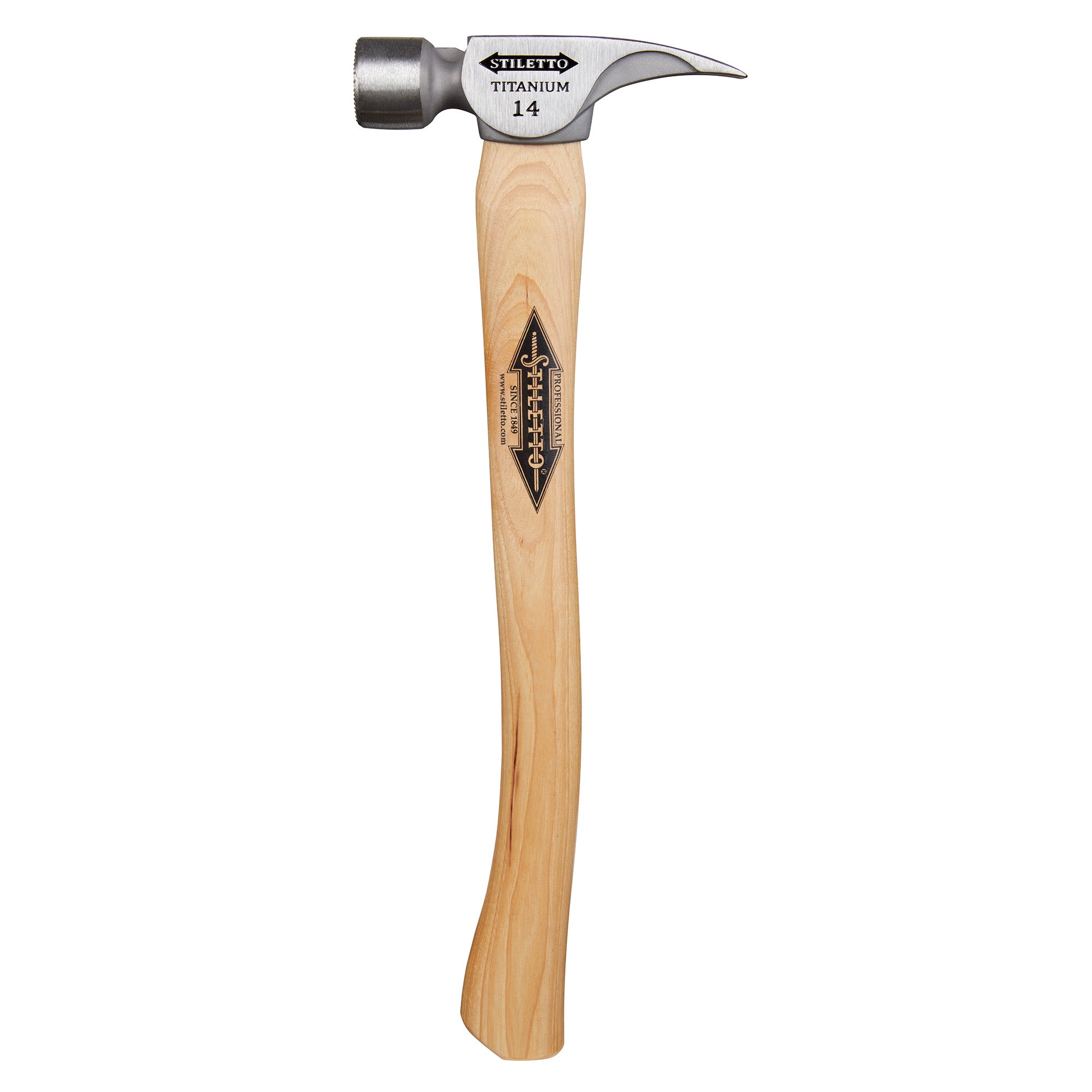 18" Hickory Curved Handle 14 oz. Titanium Head Round Milled Face Straight Claw Hammer
