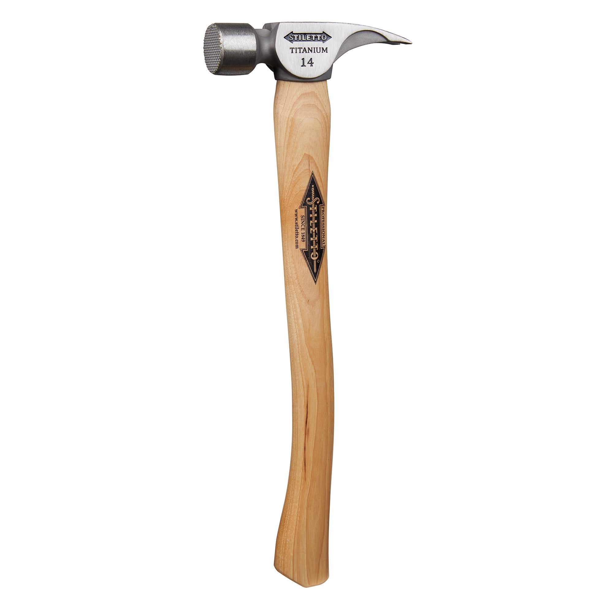 18" Hickory Curved Handle 14 oz. Titanium Head Round Milled Face Straight Claw Hammer