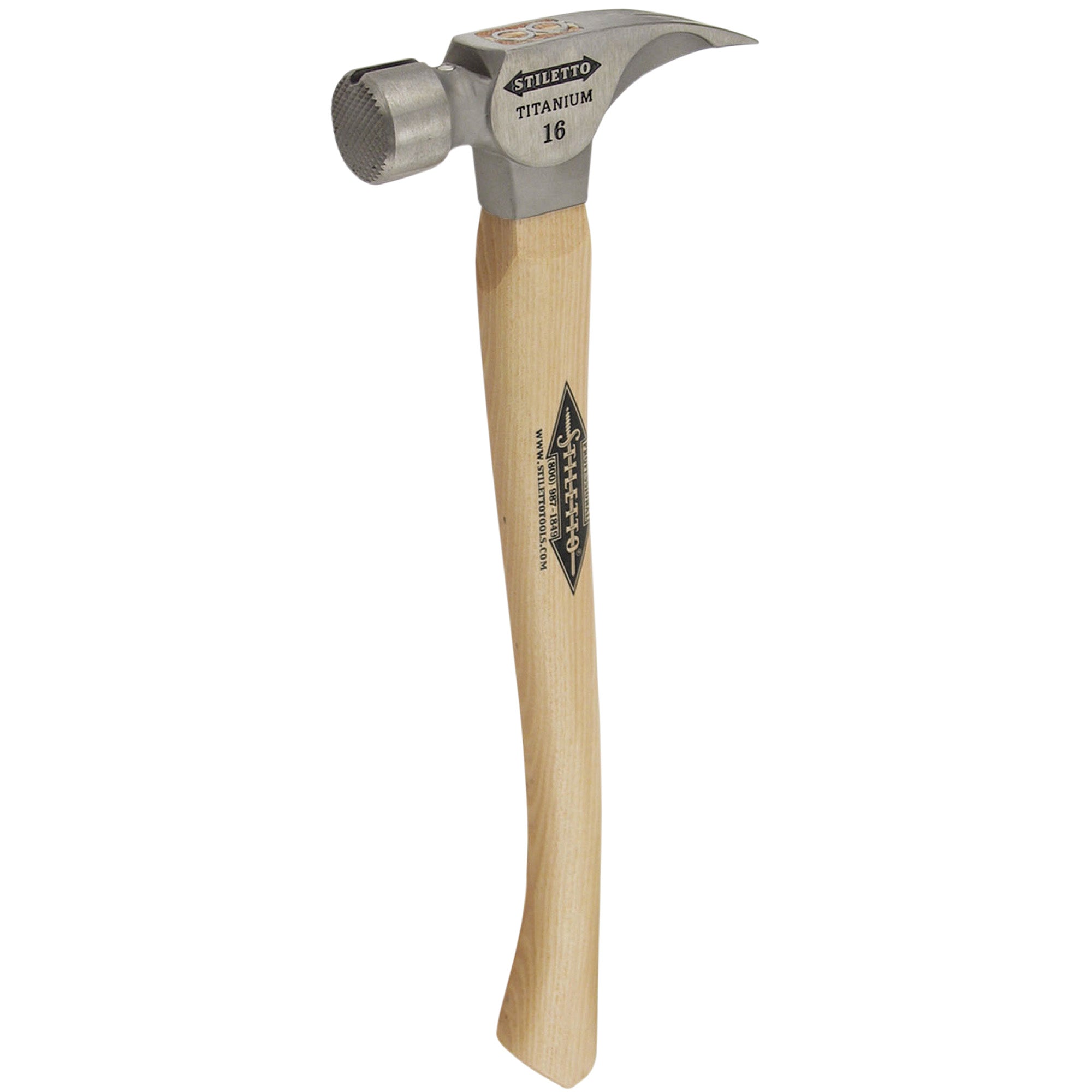 18" Hickory Curved Handle 16 oz. Titanium Head Round Milled Face Straight Claw "MuscleHead" Framer Hammer