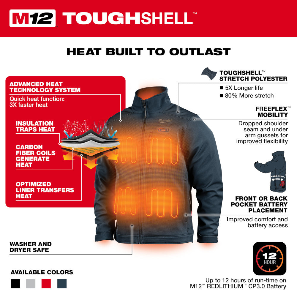 Milwaukee 204B-21XL M12 12V Cordless Black Heated Jacket Kit, Size X-Large