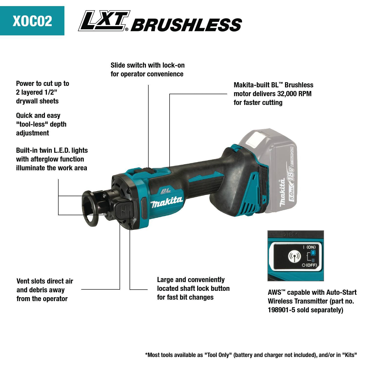 18V LXT Lithium‑Ion Brushless Cordless Cut‑Out Tool, AWS Capable (Tool Only)