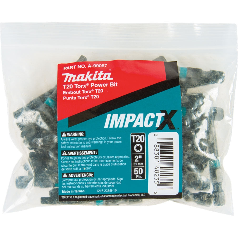 Makita A-99057 (50-Pack) ImpactX T20 Torx 2" Modified S2 Steel Power Bit