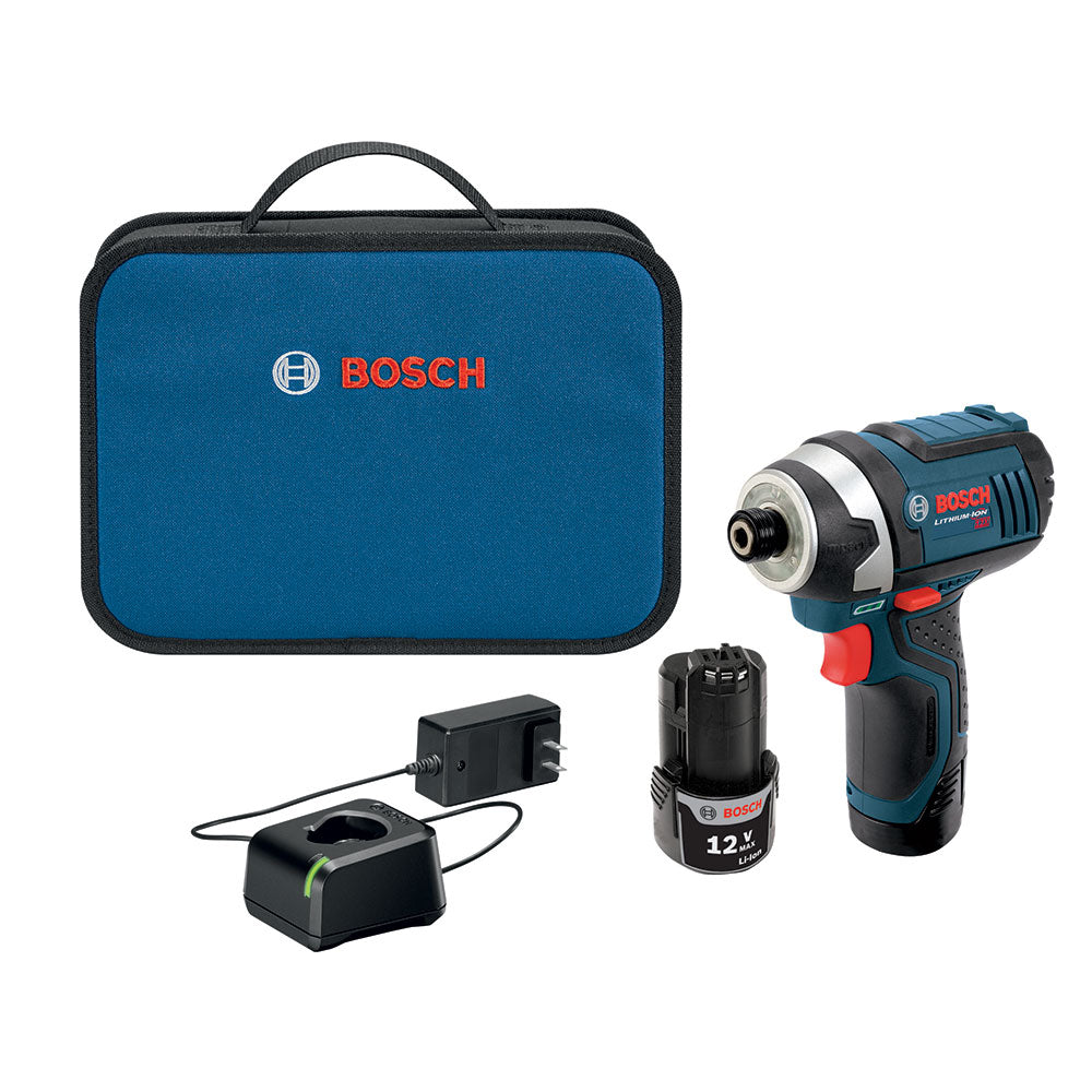 Bosch PS41-2A 12V Lithium-Ion Cordless 1/4" Short Nose Pocket Impact Driver Kit 2.0 Ah
