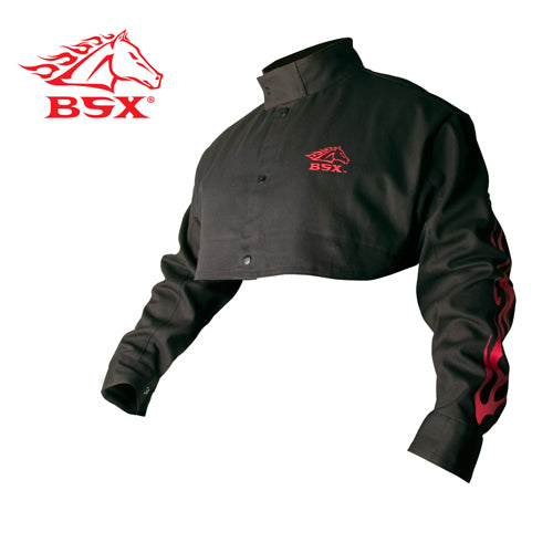 Revco BX21CS-L BSX Flame-Resistant Welding Cape Sleeve - Black with Red Flames, Size Large