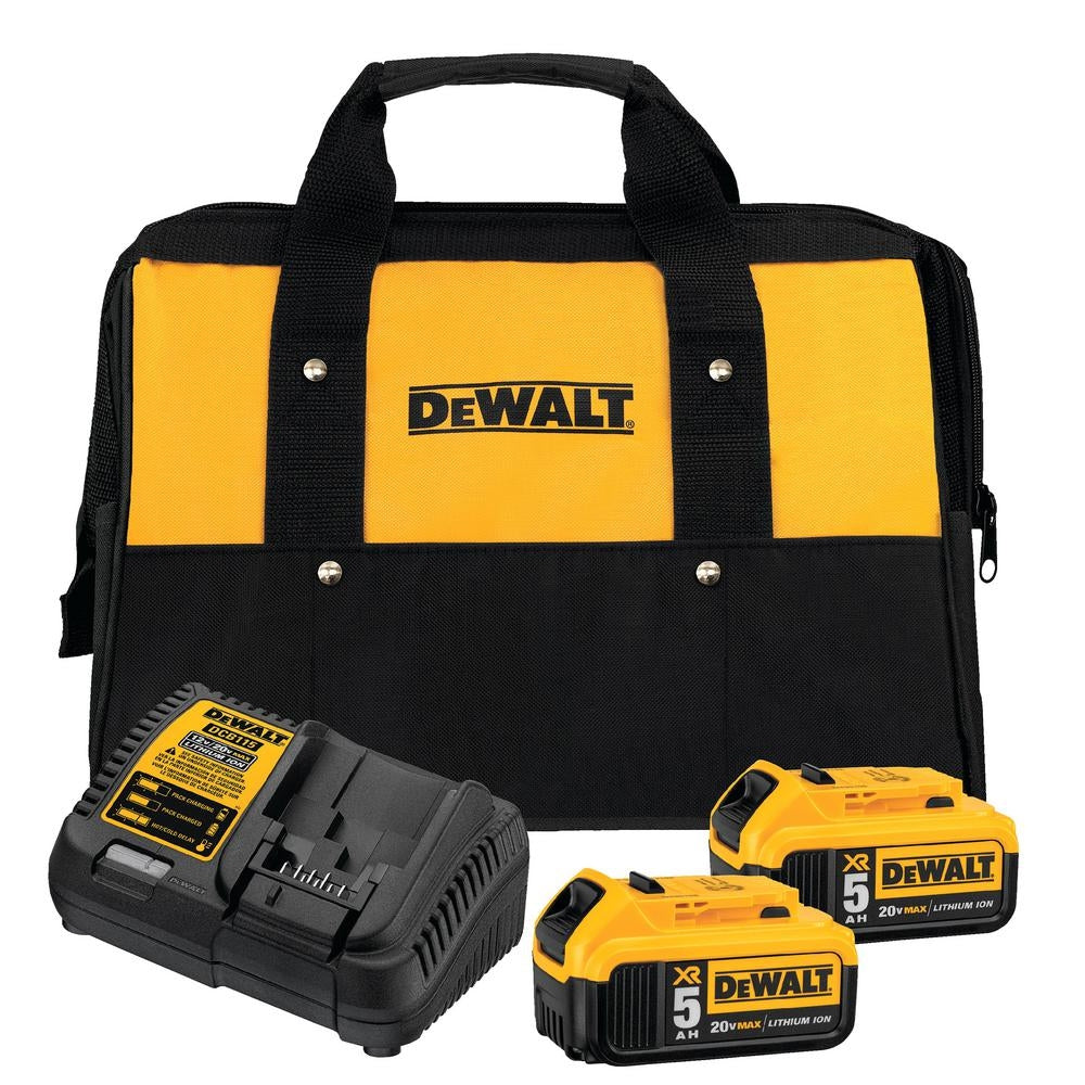DEWALT DCB205-2CK 20V MAX Premium XR Two 5.0Ah Lithium Ion Battery and Charger Starter Kit with Bag
