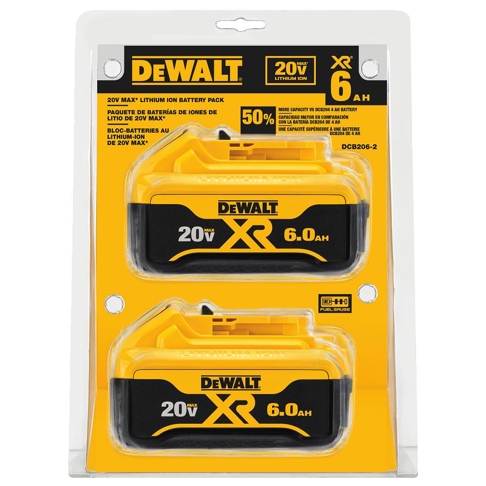 DEWALT DCB206-2 20V MAX Premium XR 6.0 Ah Lithium Ion Batteries (2 Pack)