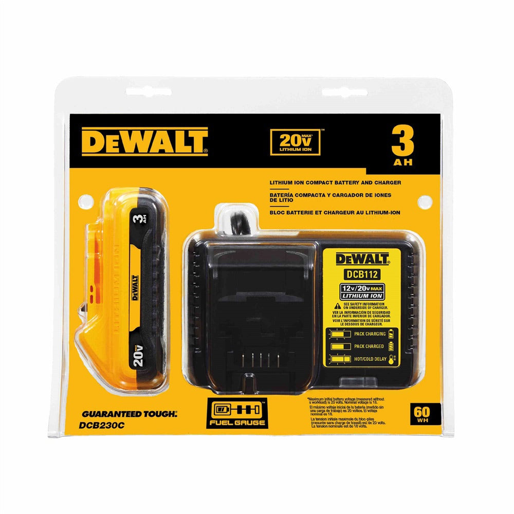 DEWALT DCB230C 20V MAX 3.0Ah Compact Battery Pack and Charger Starter Kit