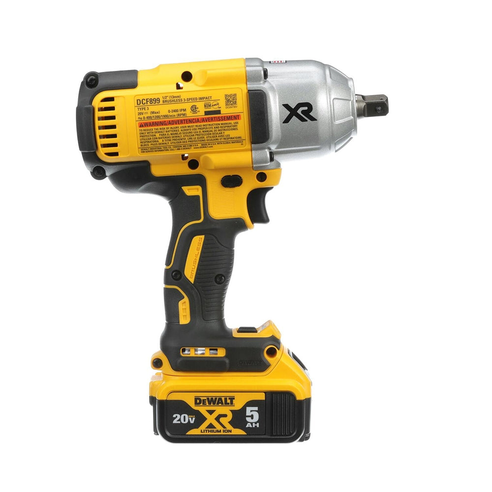 DEWALT DCF899P1 20V MAX XR Lithium-Ion Brushless Cordless High Torque 1/2" Impact Wrench with Detent Pin Kit 5.0 Ah