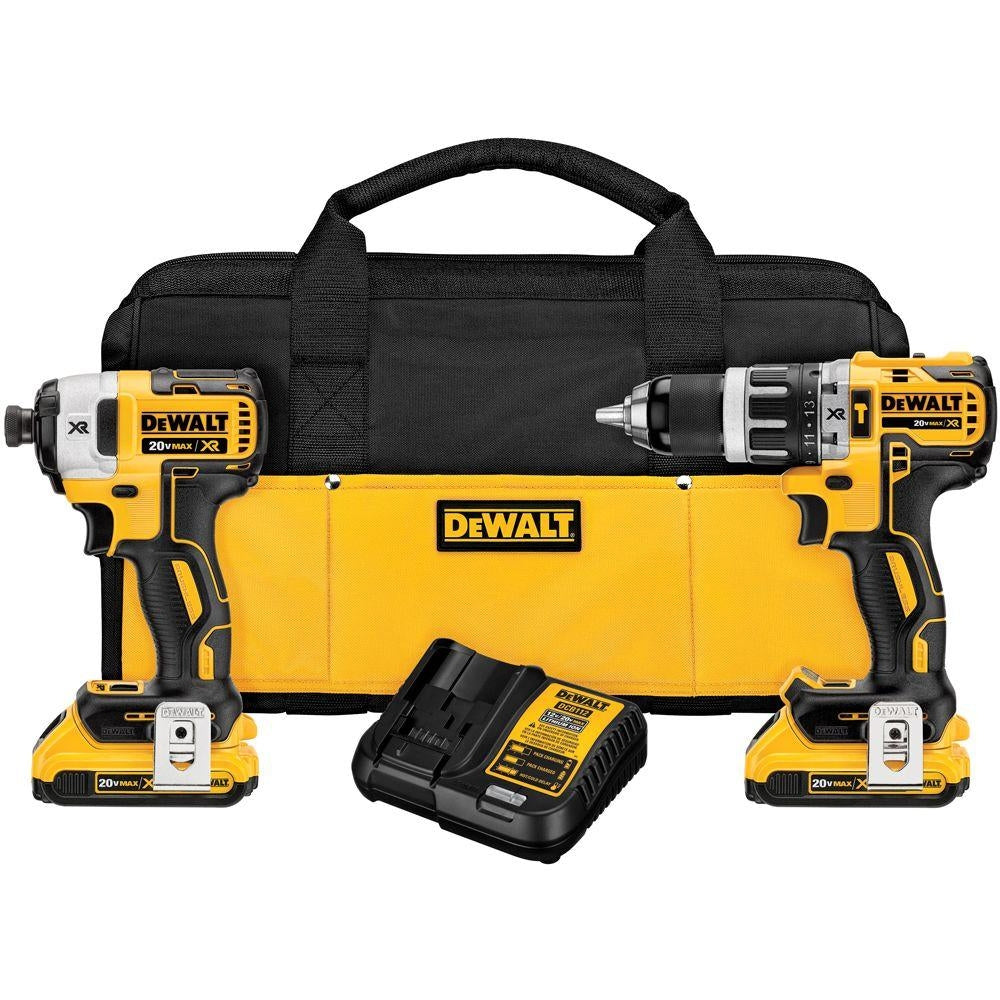 DEWALT DCK287D2 20V MAX XR Lithium-Ion Brushless Cordless 2-Tool Combo Kit with 1/2" Compact Hammer Drill and 1/4" Impact Driver 2.0 Ah