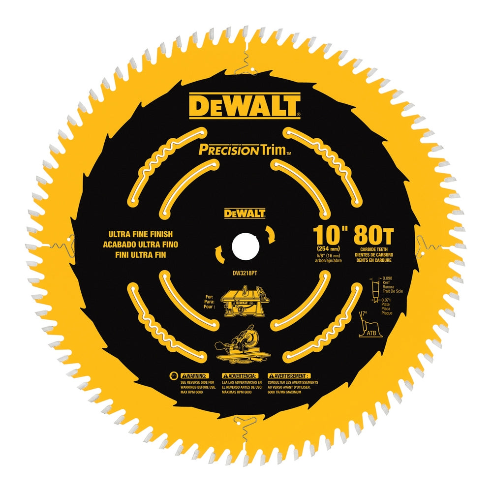 DEWALT DW3218PT 10" x 80 Tooth Fine Crosscutting Saw Blade