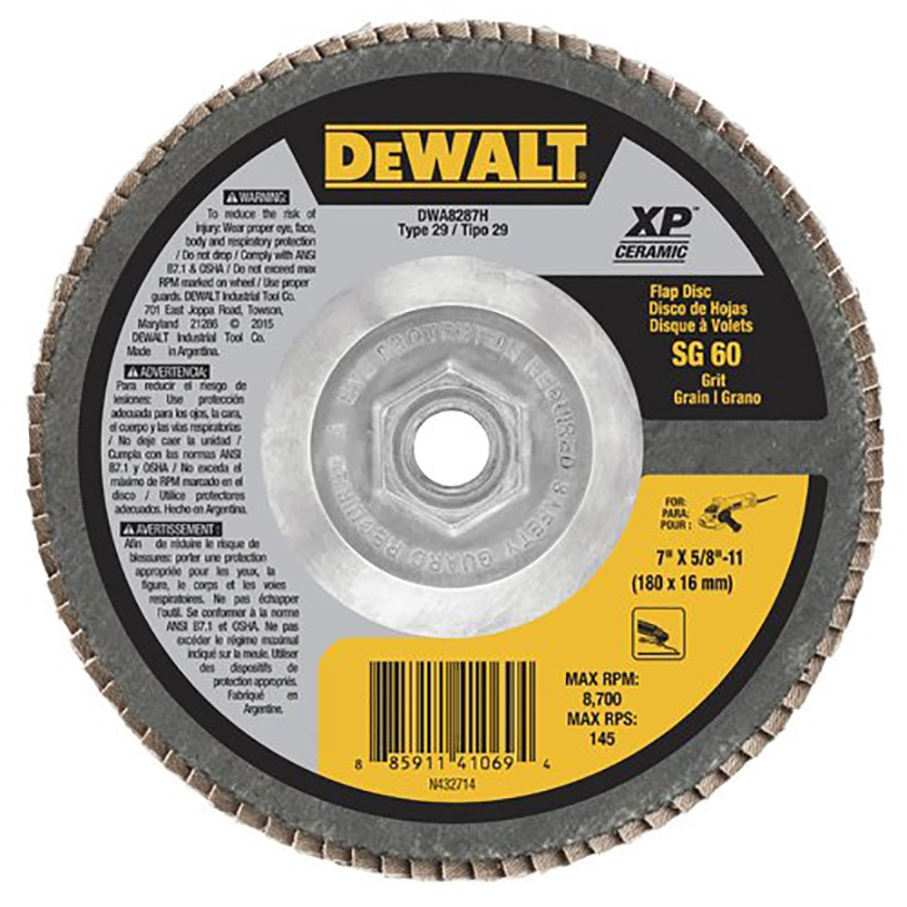 DEWALT DWA8287H 7" x 5/8"-11 60 Grit Type 29 HP Flap Disc