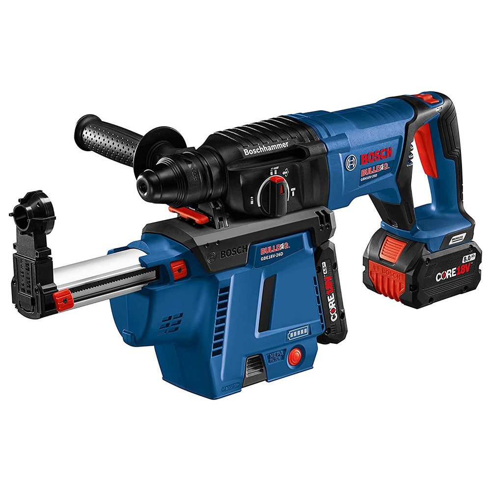 Bosch GBH18V-26DK26GDE 18V EC Lithium-Ion Brushless Cordless 1” SDS-Plus Bulldog Rotary Hammer Kit with Mobile Dust Extractor