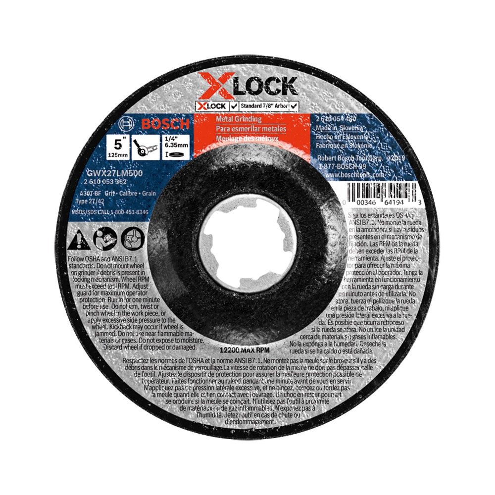 Bosch GWX27LM500 5" x 1/4" X-LOCK Arbor Type 27 30 Grit Metal Grinding Abrasive Wheel