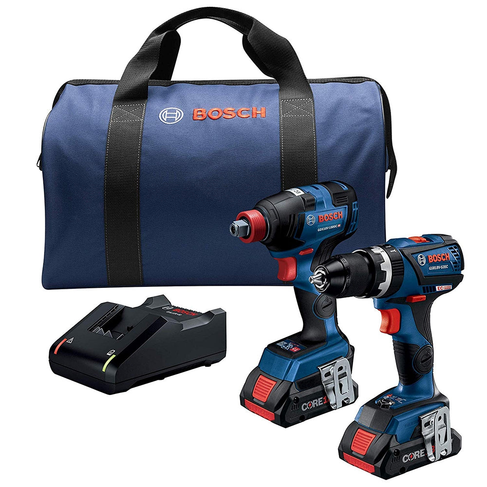 Bosch GXL18V-251B25 18V CORE Lithium-Ion Cordless 2-Tool Combo Kit with Two-In-One Impact Driver and 1/2" Hammer Drill/Driver 4.0 Ah