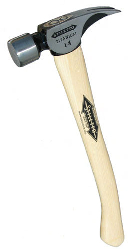 Stiletto Tools TI14MC-16 16" Hickory Curved Handle 14 oz. Titanium Head Round Milled Face Straight Claw "Titan" Framer Hammer 