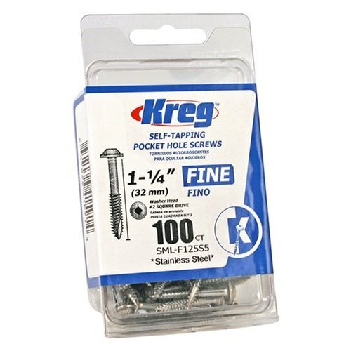 Kreg SML-F125S5-100 1-1/4" #7 Fine Washer Head Stainless Steel Pocket Hole Screws (Pack of 100)