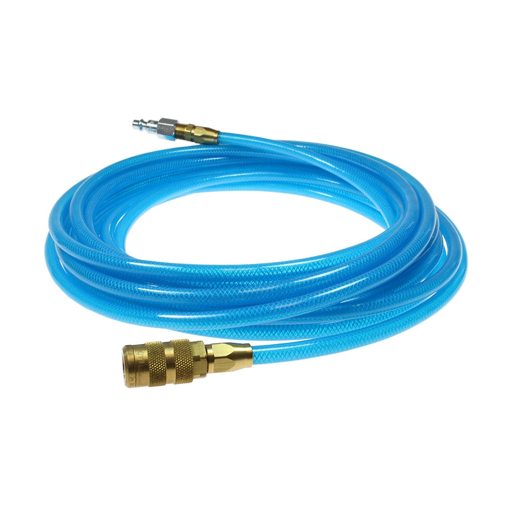 Coilhose Pneumatics PFE6100T15X Flexeel 3/8" x 100' Reinforced Poly Straight Hose with Fittings - Blue