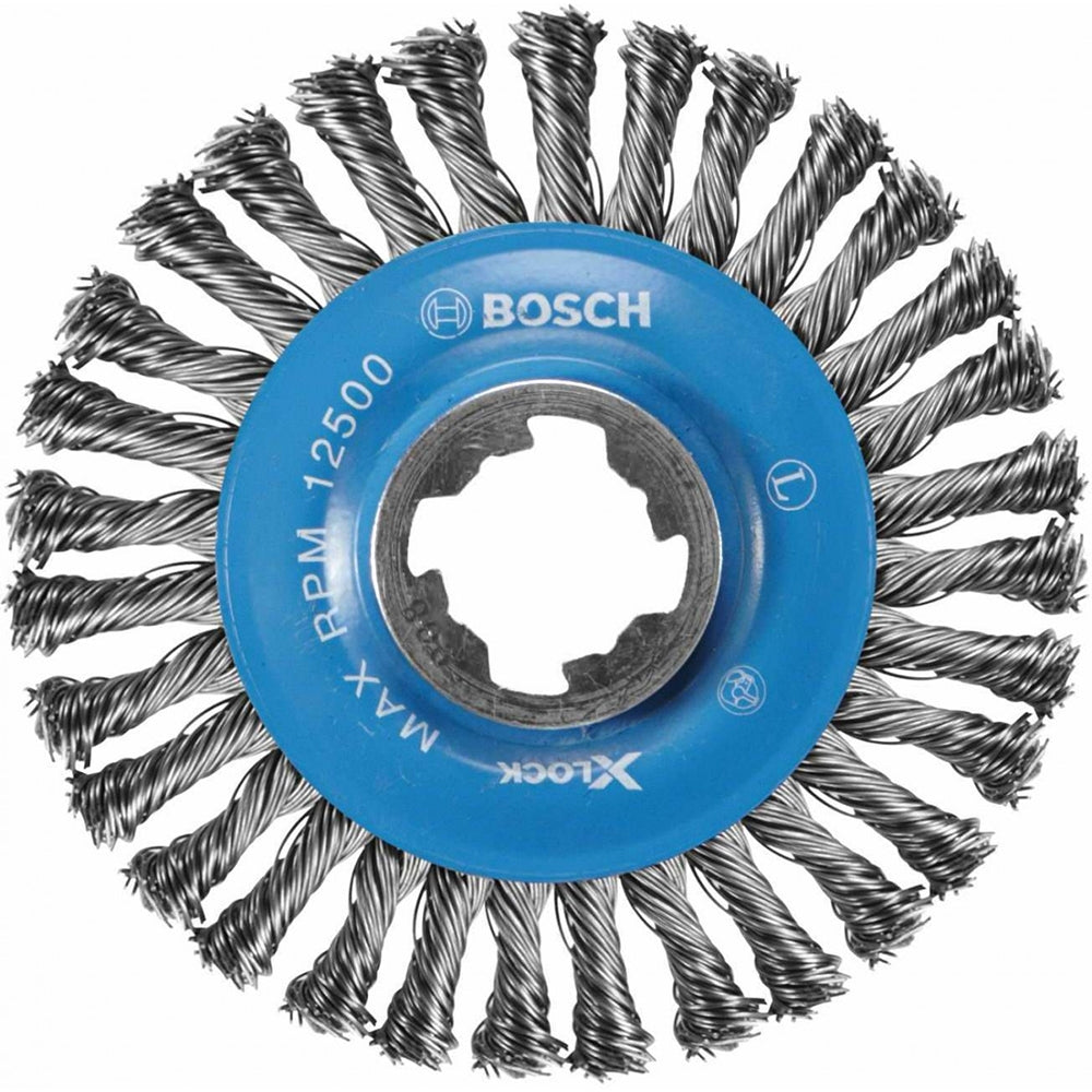 Bosch WBX408 4-1/2" Wheel Diameter X-LOCK Arbor Carbon Steel Stringer Bead Knotted Wire Wheel